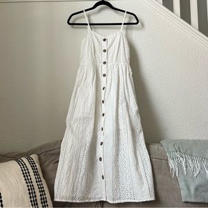 white lace button down midi dress